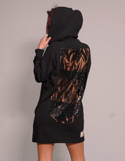 Women's Black Hoodie Dress with Black Sequin Back | Stuart Trevor