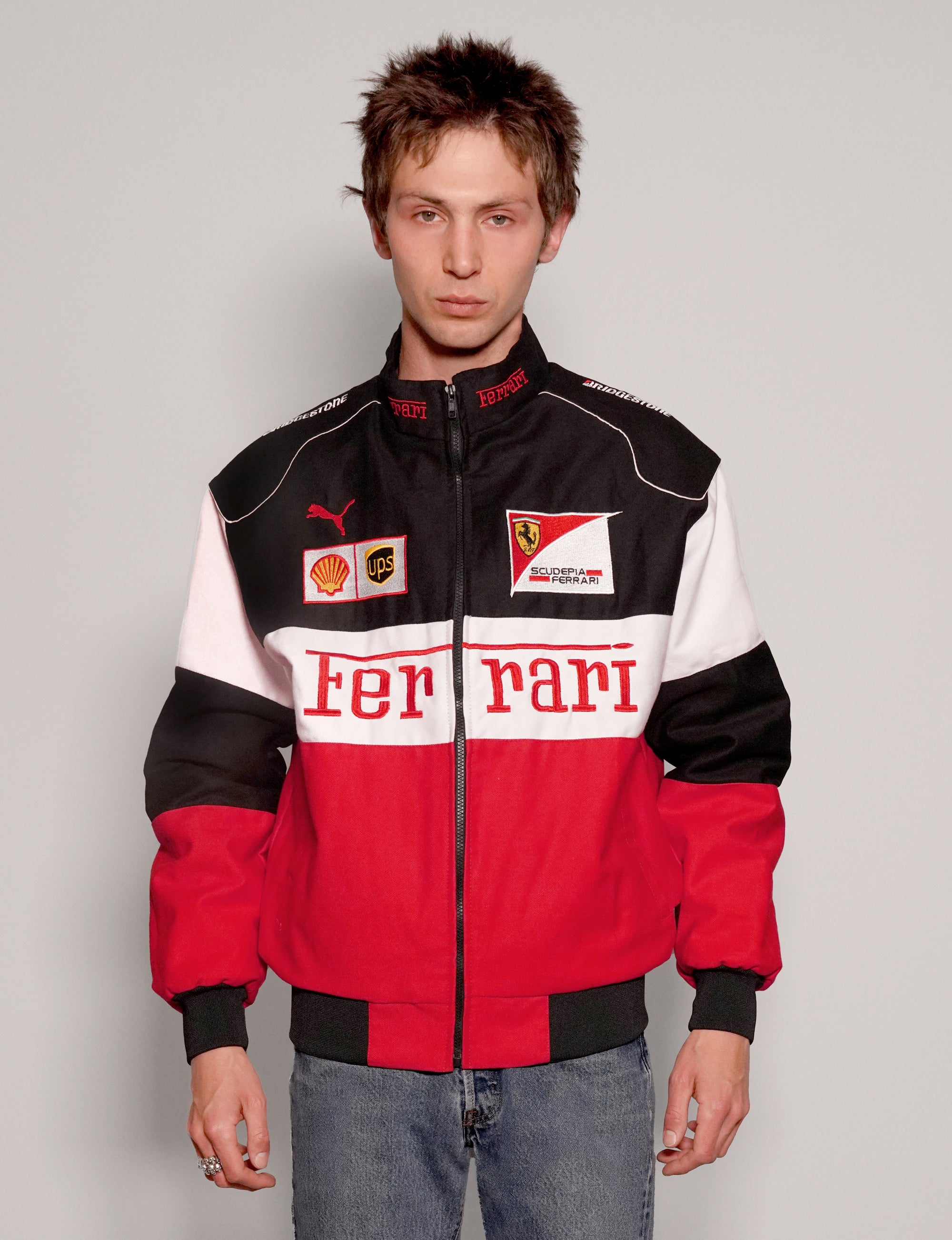 Men's Vintage Ferrari Racing Jacket in Red Black & White | Stuart Trevor