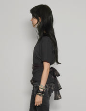 Women's Black T-Shirt with Black & Gold Sequin Tie Waist | Stuart Trevor