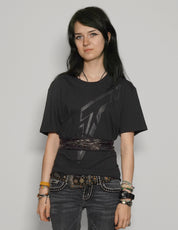 Women's Black T-Shirt with Black & Gold Sequin Tie Waist | Stuart Trevor