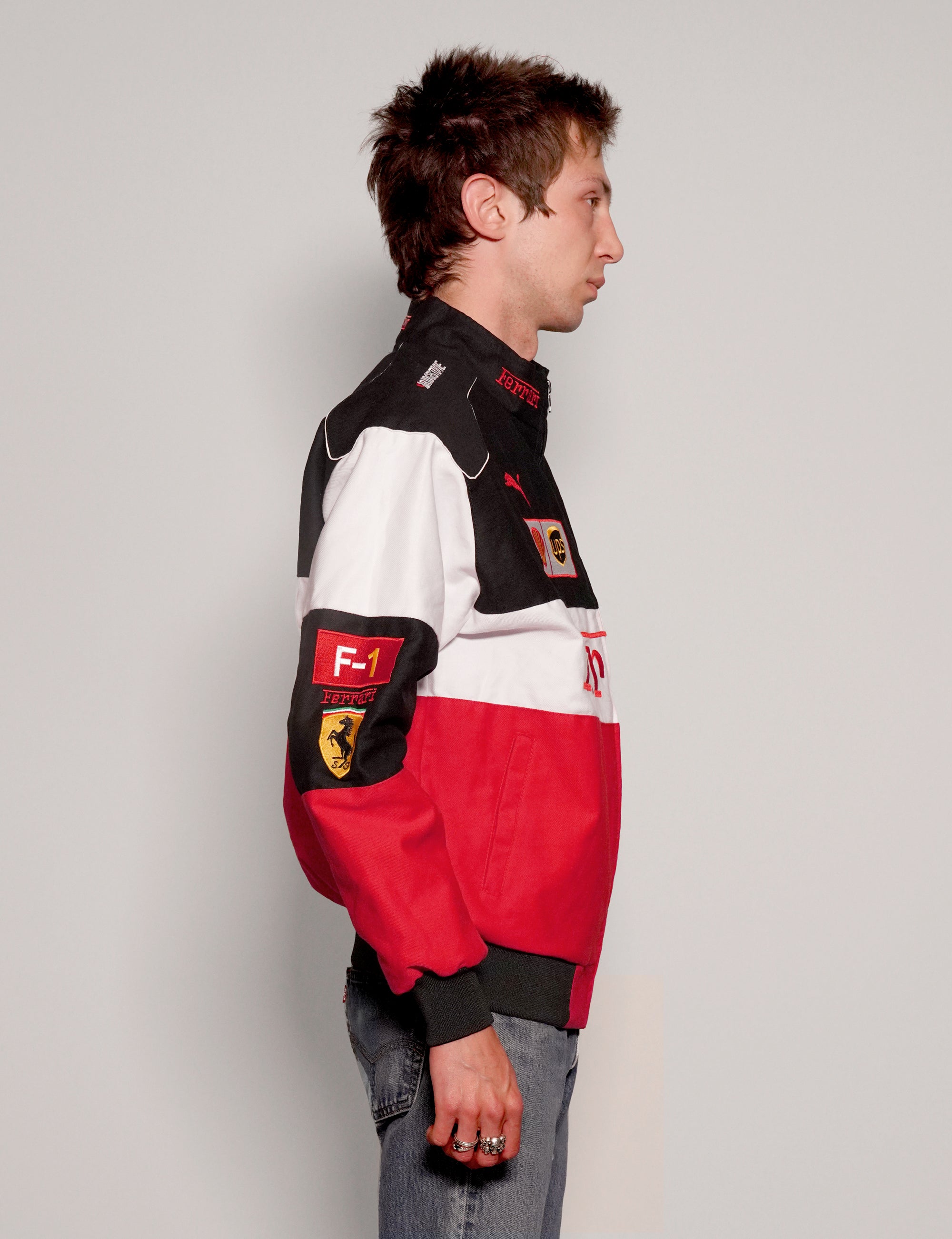 Men's Vintage Ferrari Racing Jacket in Red Black & White | Stuart Trevor
