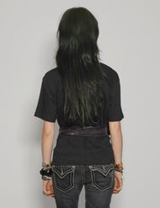 Women's Black T-Shirt with Black & Gold Sequin Tie Waist | Stuart Trevor