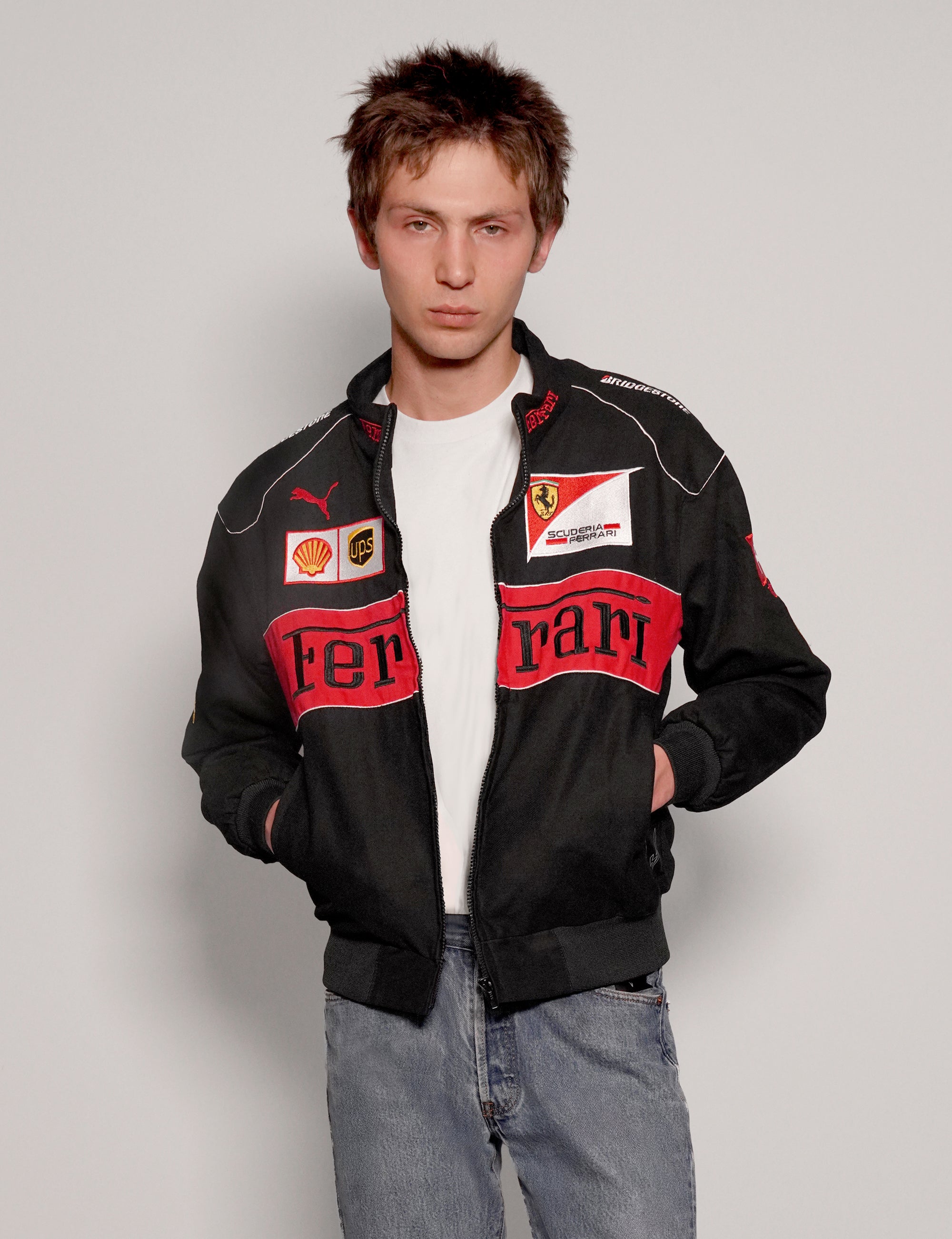 Men's Vintage Ferrari Racing Jacket in Black | Stuart Trevor