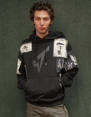 ST – Schwarzer Kapuzenpullover mit Multipatch-Logo