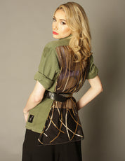 Party Back Shirt - Gold Lines Sequin - Khaki