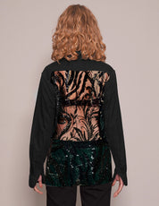 Party Back Shirt - Black Sequin - Black Cotton