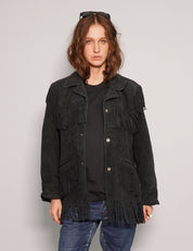 Women's Vintage Fringe Leather Jacket in Black | Stuart Trevor