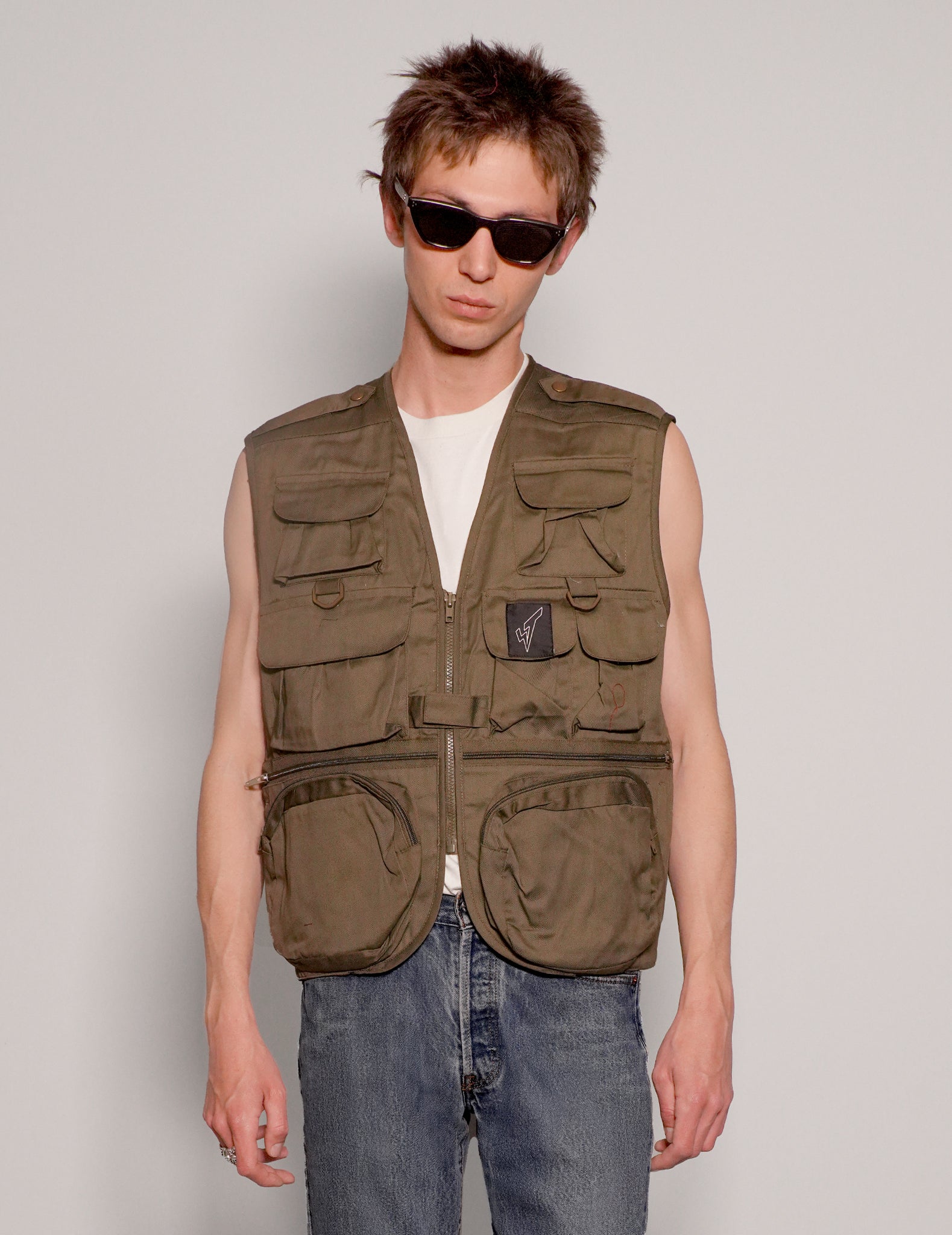 Men's Vintage Tactical Utility Gilet in Khaki Green | Stuart Trevor