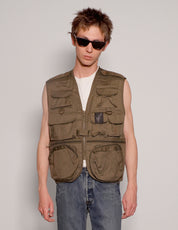 Men's Vintage Tactical Utility Gilet in Khaki Green | Stuart Trevor