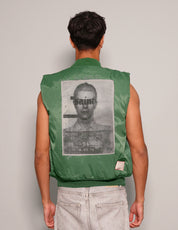 Men's Bomber Gilet Jacket in Green with Patch | Stuart Trevor