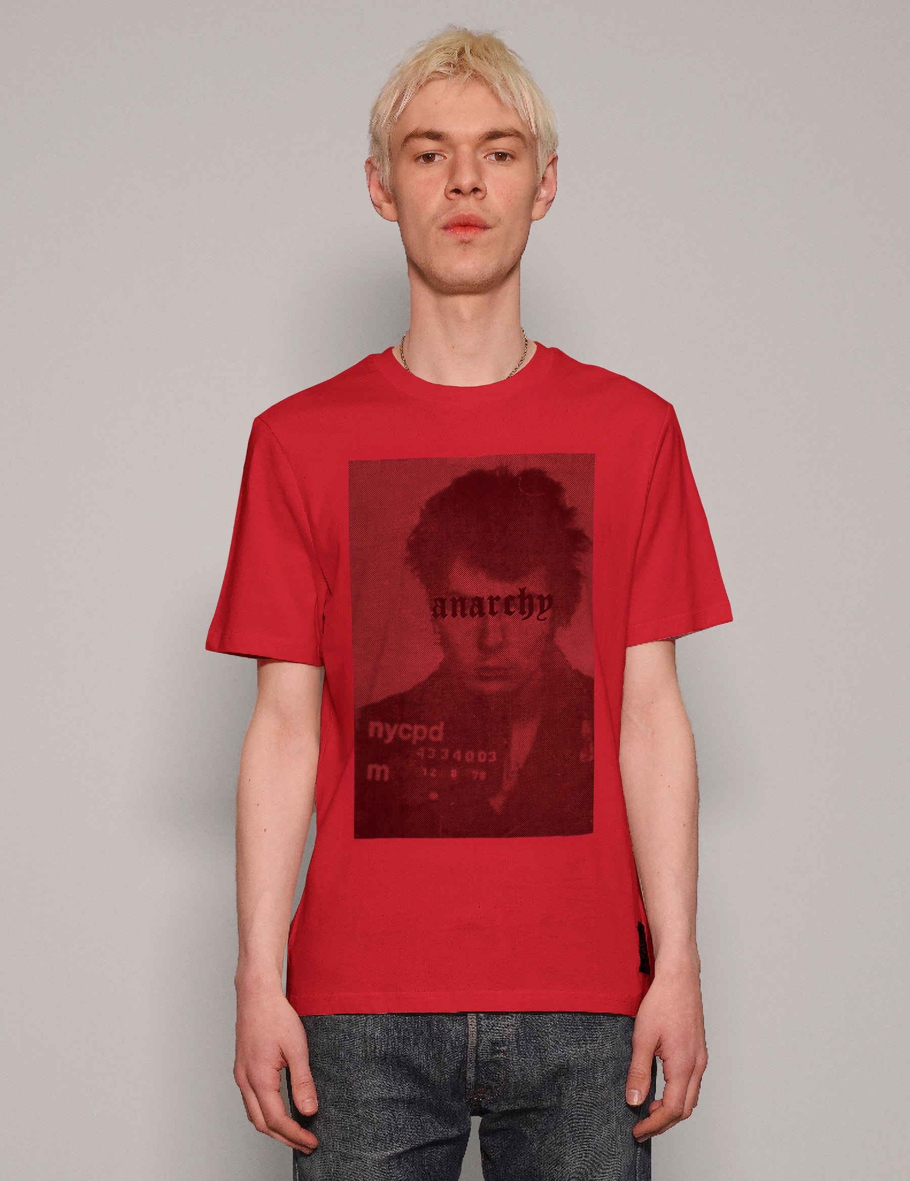 Mens's Graphic T-Shirt with Sid Vicious Print in Red | Stuart Trevor