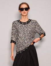 Women's Vintage Sequin Top in Black and White | Stuart Trevor