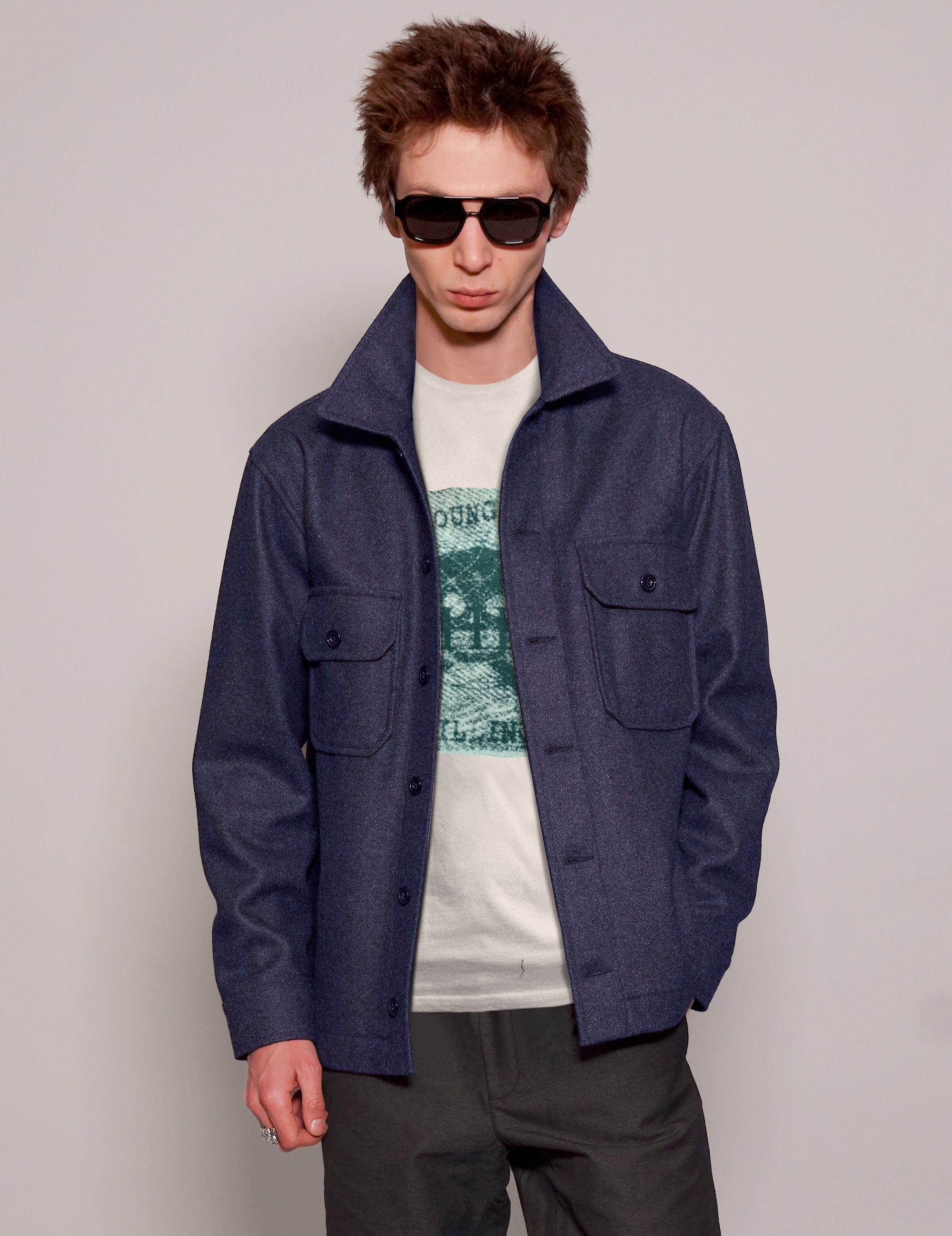 Wool Workshirt in Navy Blue