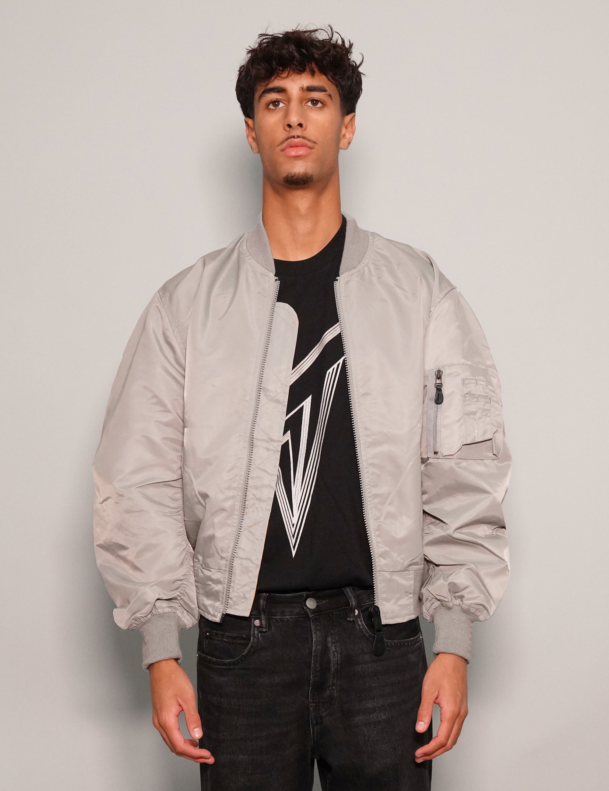 Men's Vintage Lightweight Bomber Jacket in Light Grey | Stuart Trevor