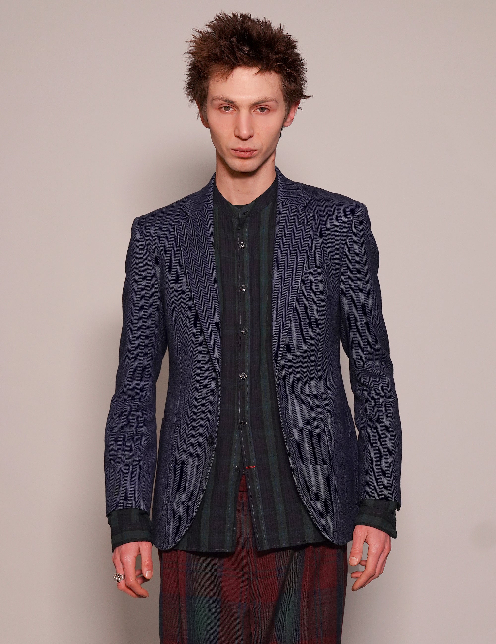 ST Navy Herringbone Wool Blazer | Stuart Trevor
