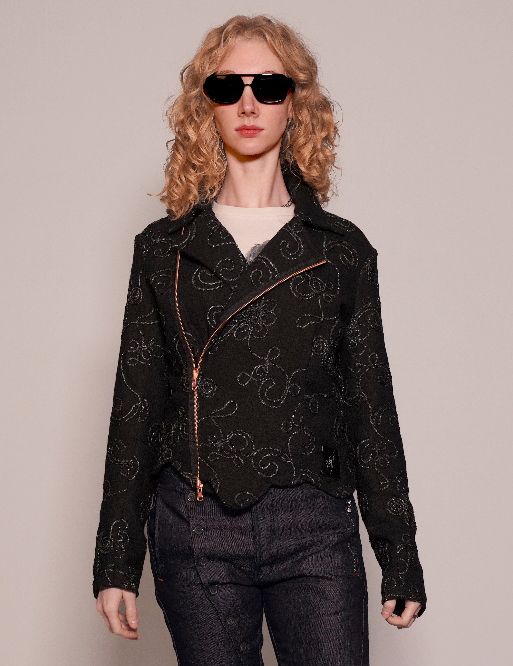 Women's Black Jacket with Silver Metallic Embroidery | Stuart Trevor
