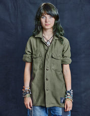 Party Back Shirt - Black Sequin - Khaki