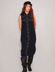 Women's Vintage Sleeveless Shirt Maxi Dress in Black | Stuart Trevor