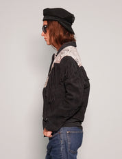 Women's Vintage Two-Tone Leather Fringe Cowboy Jacket in Black | Stuart Trevor