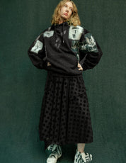 Jupe longue en maille - Pois noirs