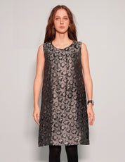 Women's Vintage Patterned Sleeveless Shift Dress in Silver | Stuart Trevor