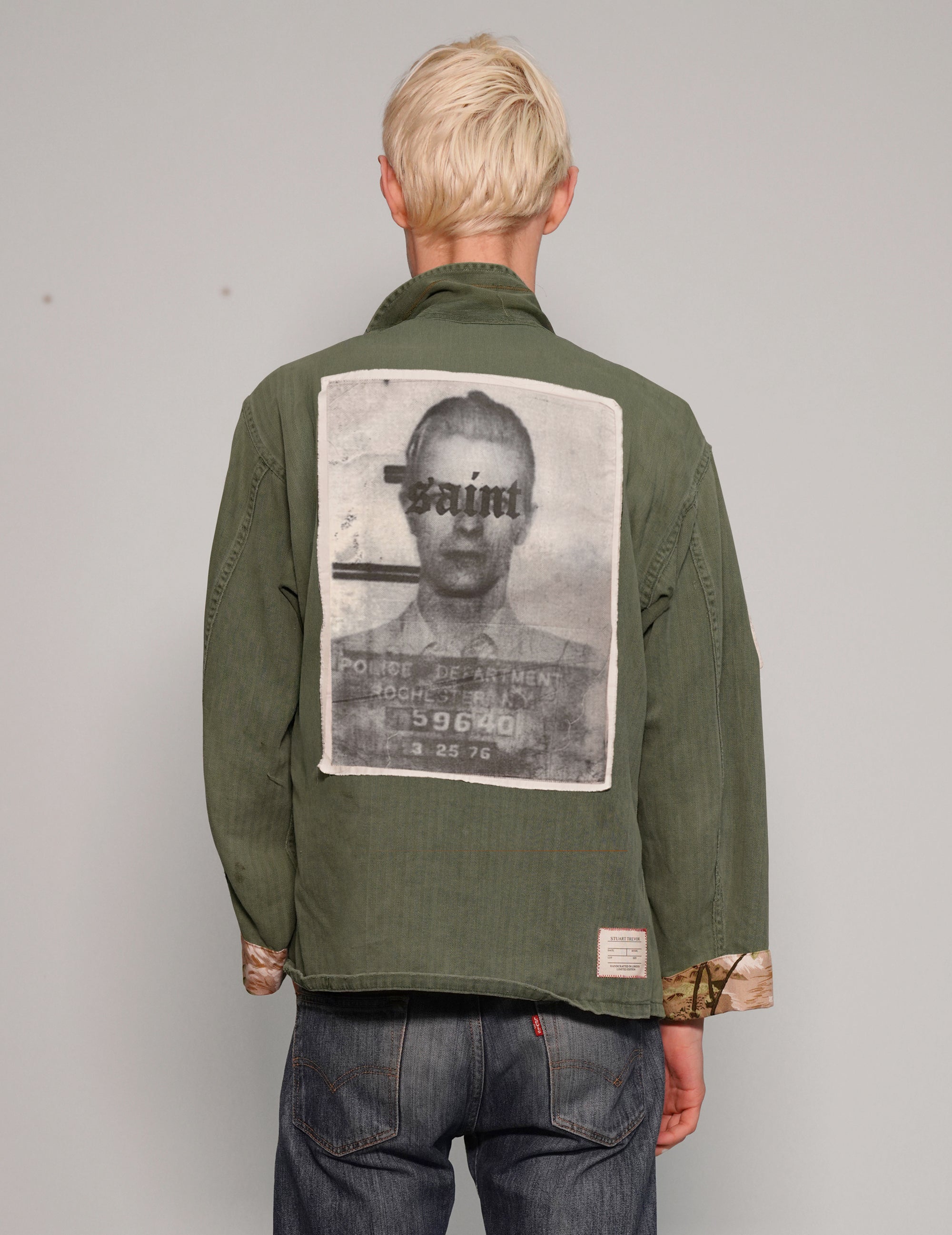 Men's Vintage Army Shirt with Patches in Khaki Green | Stuart Trevor