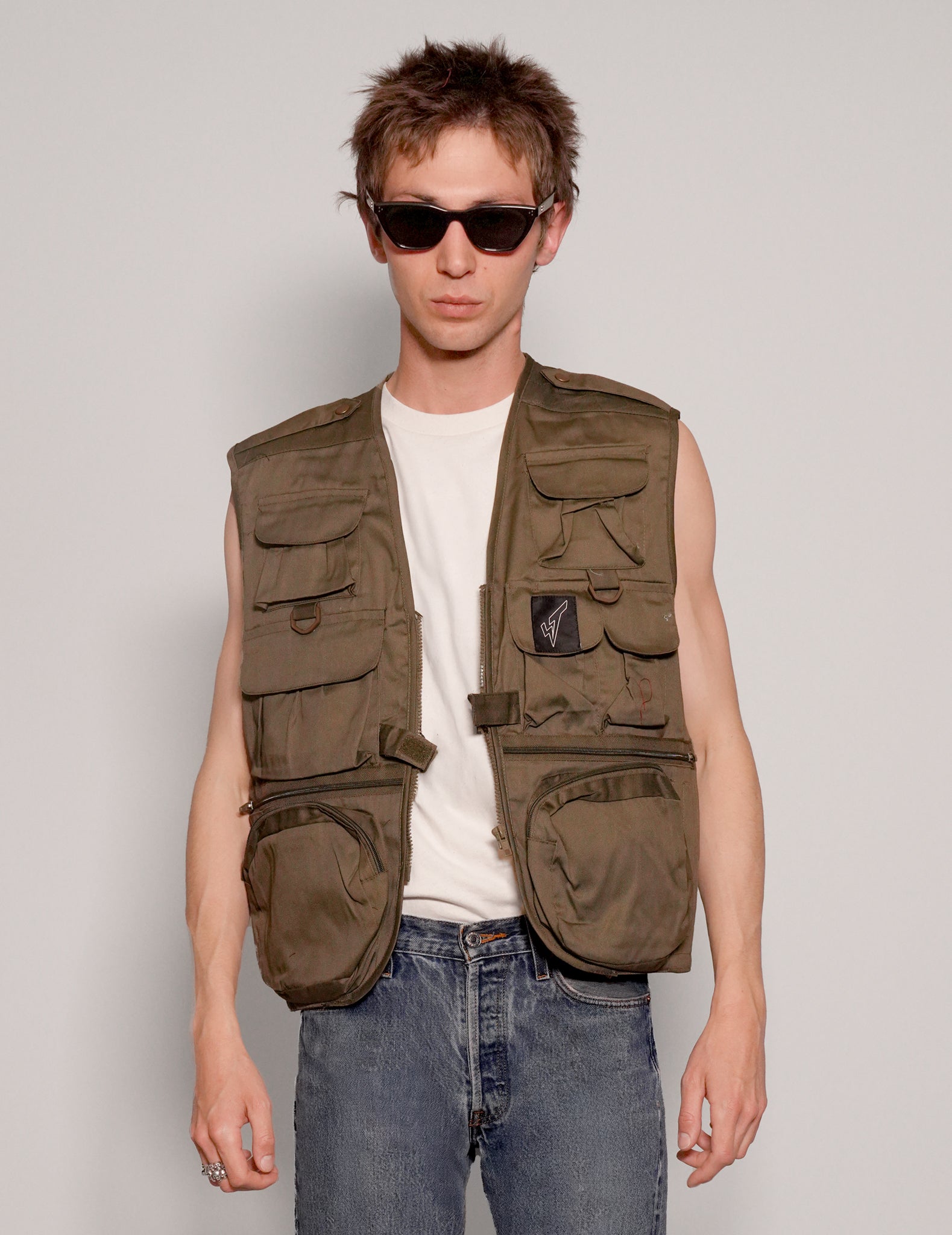 Men's Vintage Tactical Utility Gilet in Khaki Green | Stuart Trevor