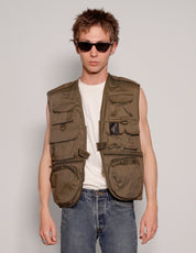Men's Vintage Tactical Utility Gilet in Khaki Green | Stuart Trevor