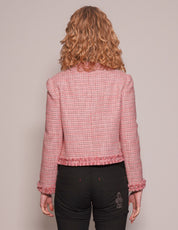 Women's Vintage Pink Tweed Ruffle Suit Jacket | Stuart Trevor