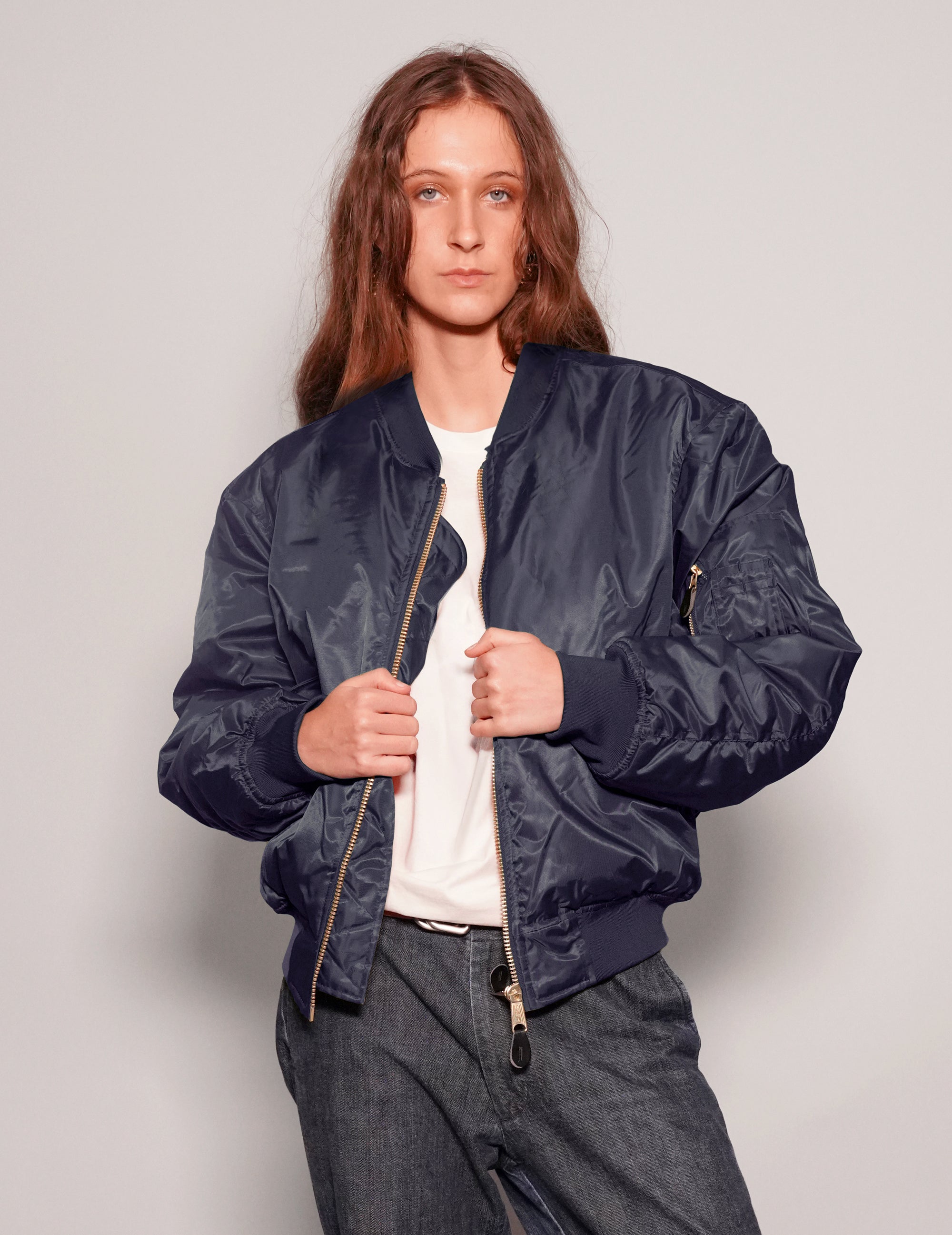Women's MA-1 Bomber Jacket in Navy Blue | Stuart Trevor