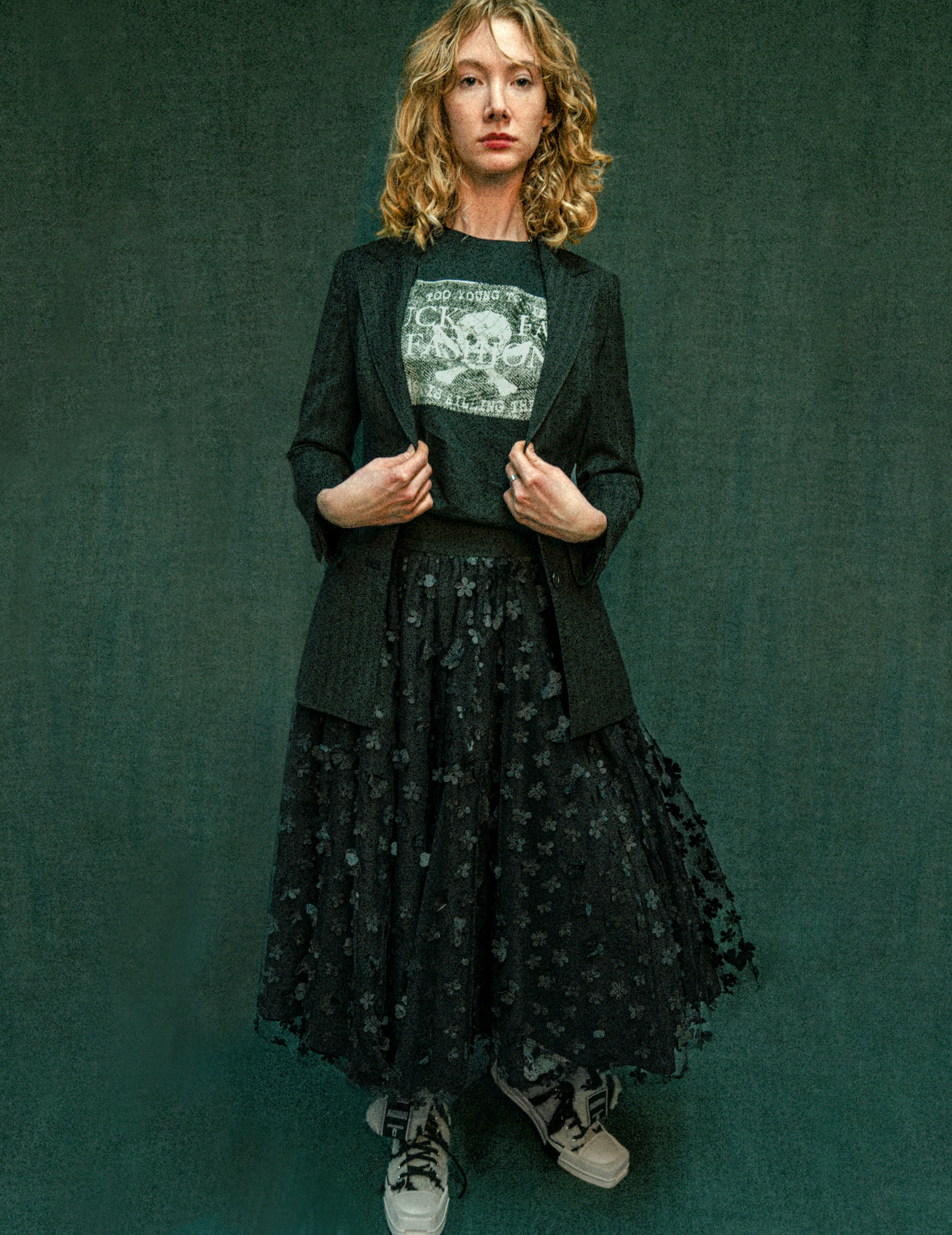Mesh Maxirock - Blumenmuster in Schwarz