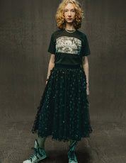 Mesh Maxirock - Blumenmuster in Schwarz