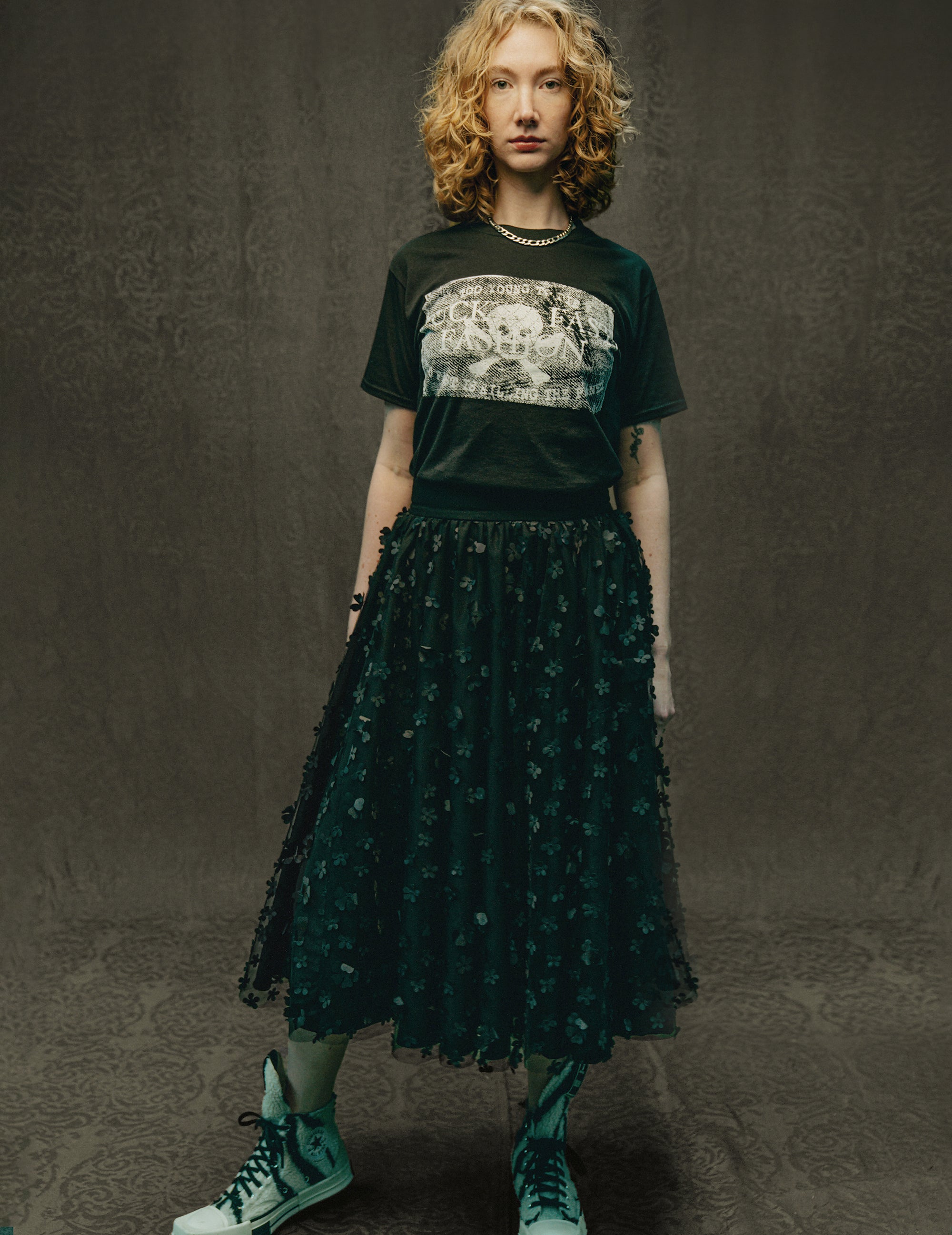 Mesh Maxirock - Blumenmuster in Schwarz