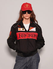 Women's Vintage Ferrari Racing Jacket in Black | Stuart Trevor