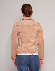 Women's Vintage Suede Jacket with Frills in Beige | Stuart Trevor