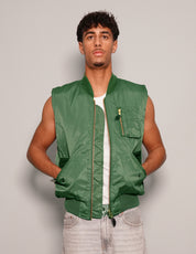 Men's Bomber Gilet Jacket in Green with Patch | Stuart Trevor