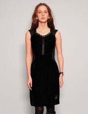 Women's Vintage Velvet Mini Dress with Studded Neckline in Black | Stuart Trevor