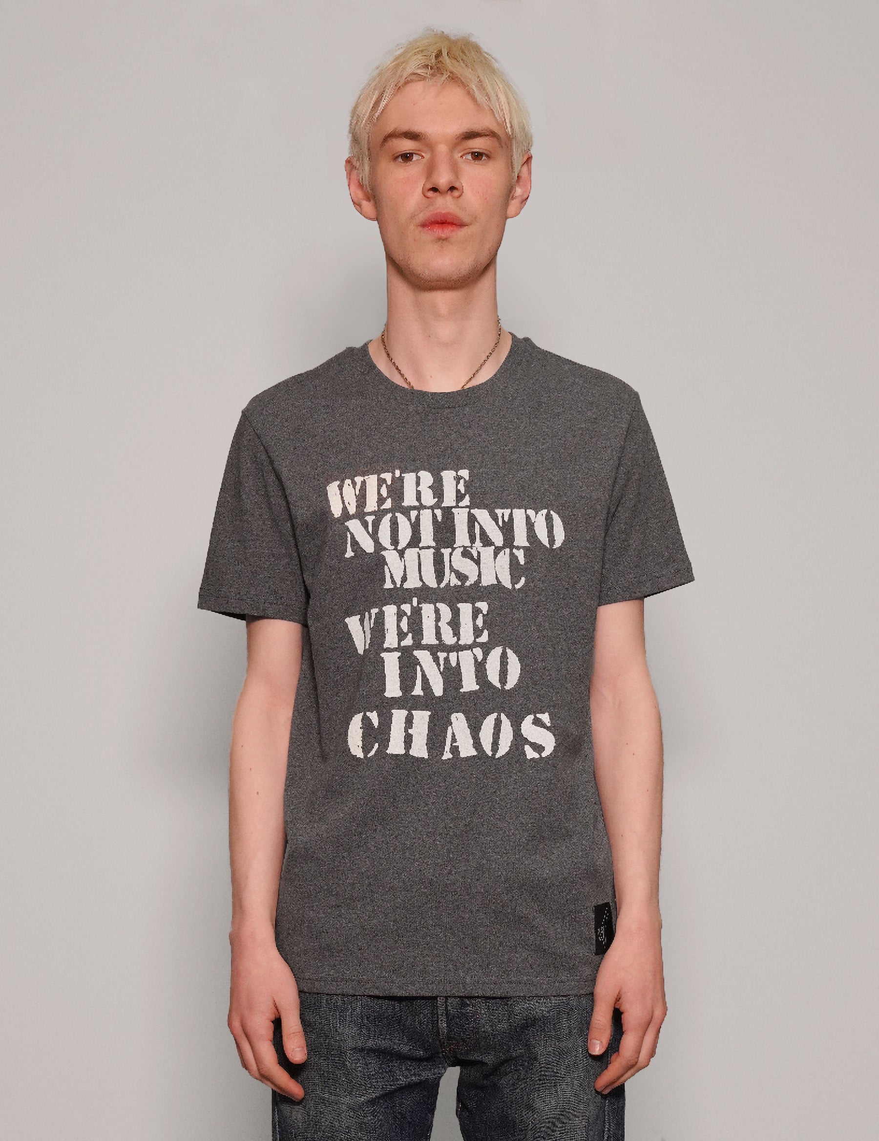 Mens T-Shirt in Grey with Chaos Print – Stuart Trevor