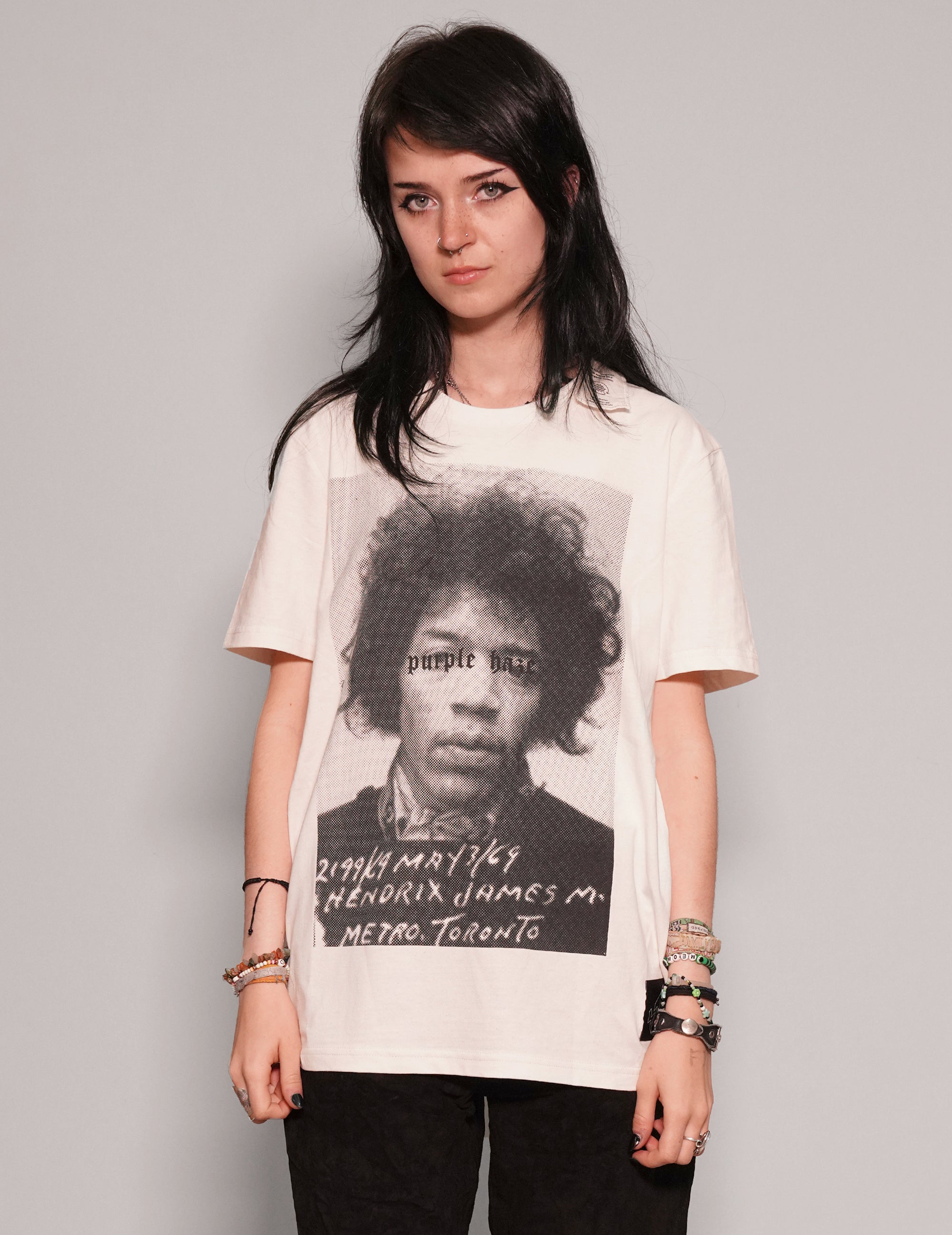 Women's Graphic T-Shirt with Jimi Hendrix Print in White | Stuart Trevor