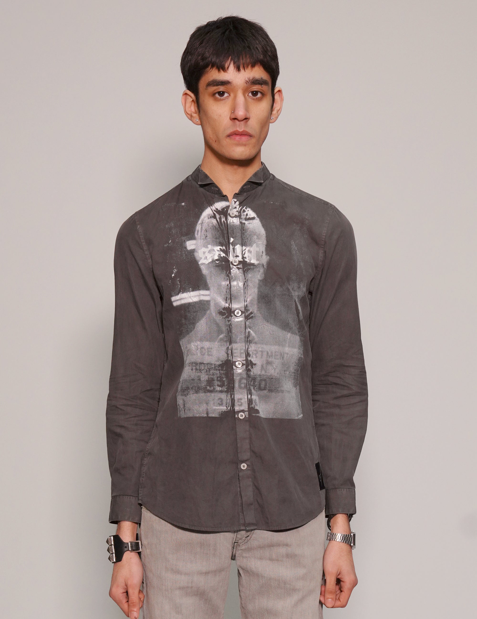 Men's Dark Grey Shirt with David Bowie Print | Stuart Trevor