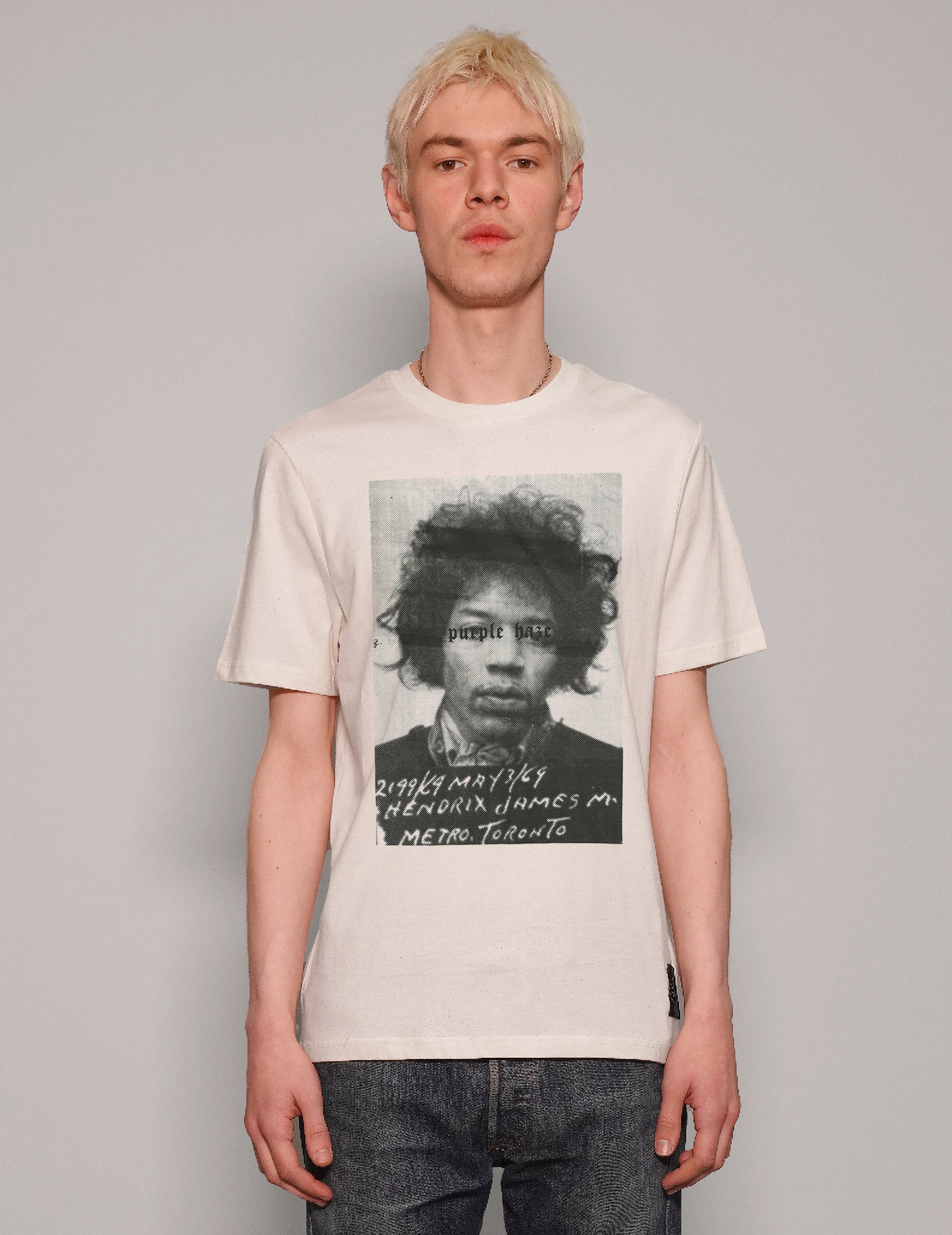 Men's Graphic T-Shirt with Jimi Hendrix Print in White | Stuart Trevor