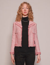 Women's Vintage Pink Tweed Ruffle Suit Jacket | Stuart Trevor