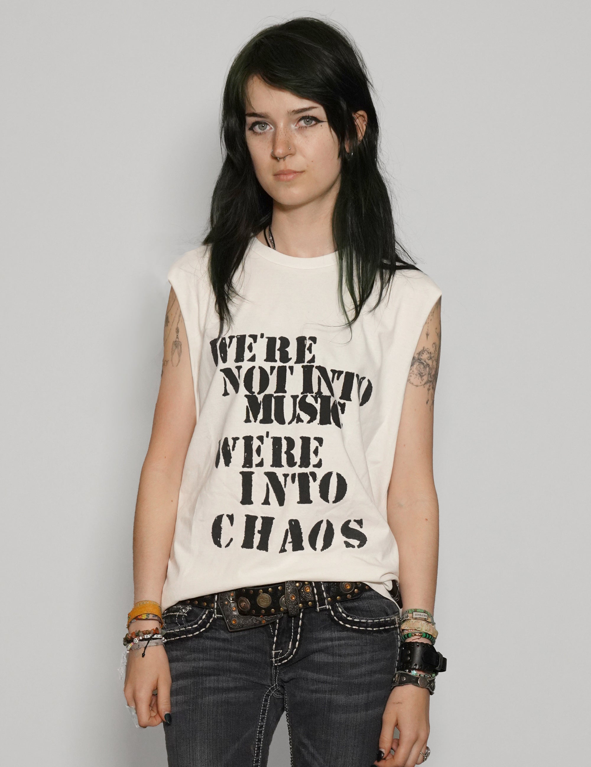 Women's Graphic T-Shirt Vest with Sex Pistols Print in White | Stuart Trevor