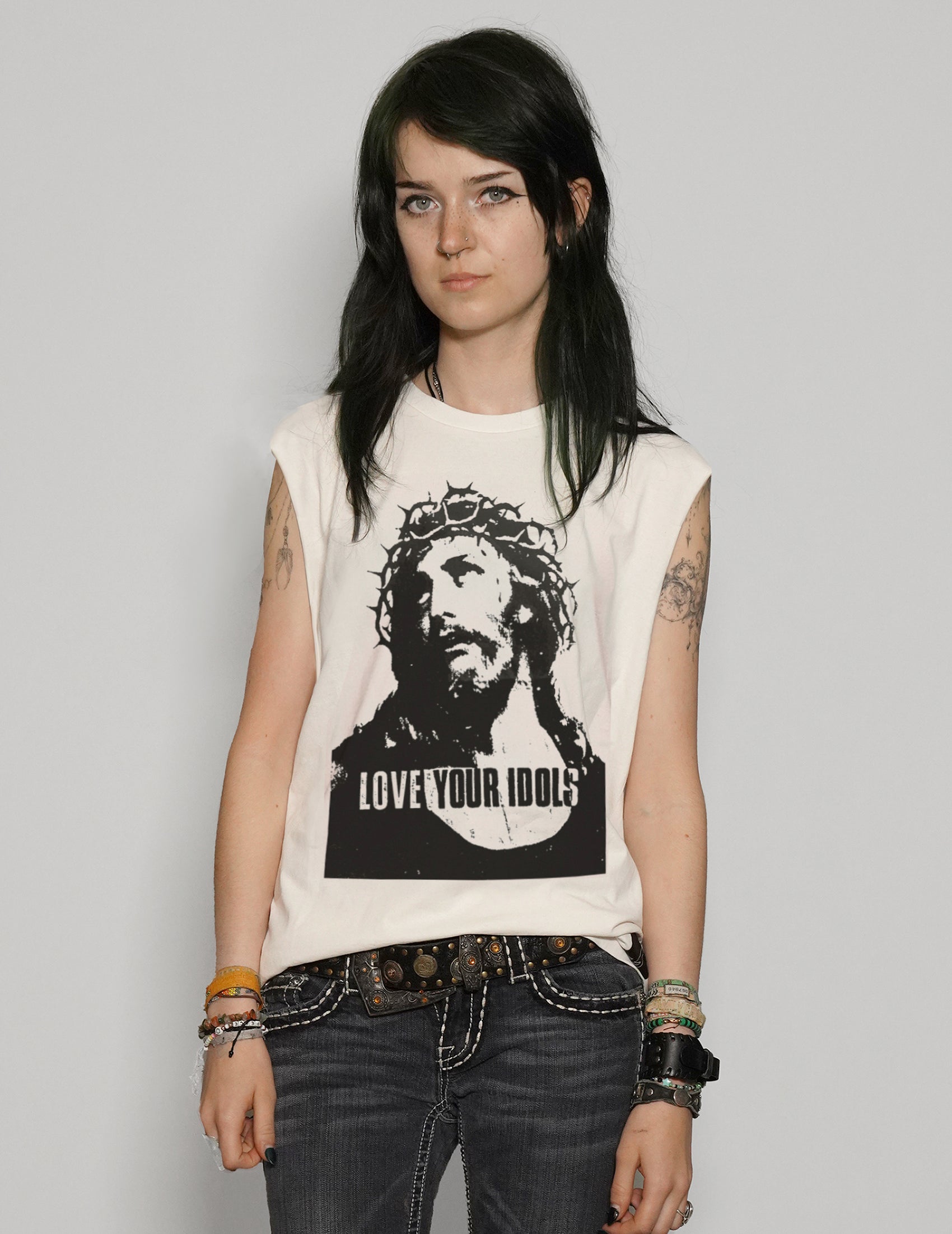 Women's Graphic T-Shirt Vest with Guns N' Roses Print in White| Stuart Trevor