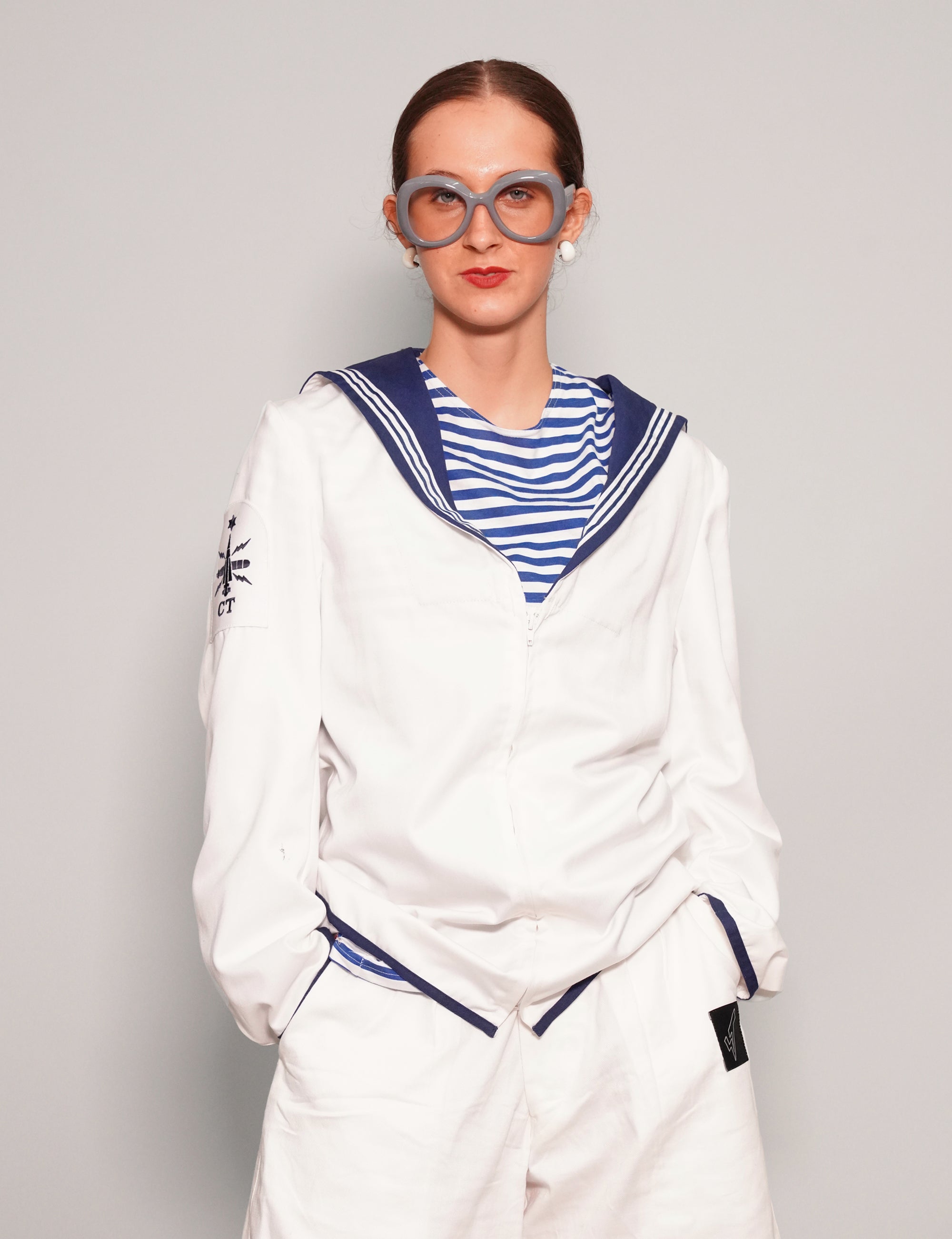 Women's Vintage Royal Navy Sailor Shirt in White | Stuart Trevor