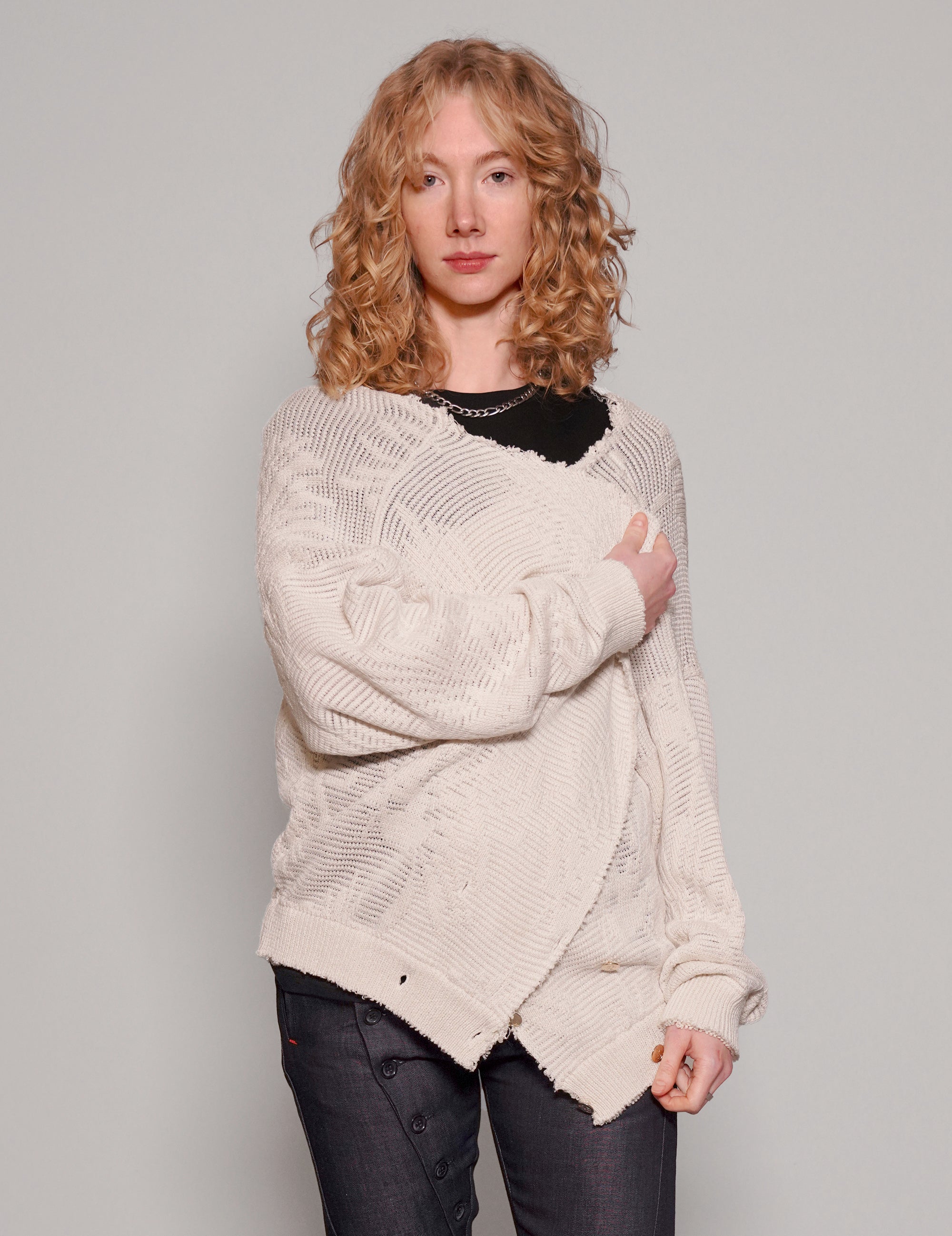 Women's Vintage Wool Knitted Jumper in White | Stuart Trevor