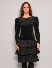 Women's Vintage Velvet Mini Dress in Black | Stuart Trevor