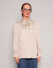 Women's Vintage Tie Neck Blouse in Beige | Stuart Trevor