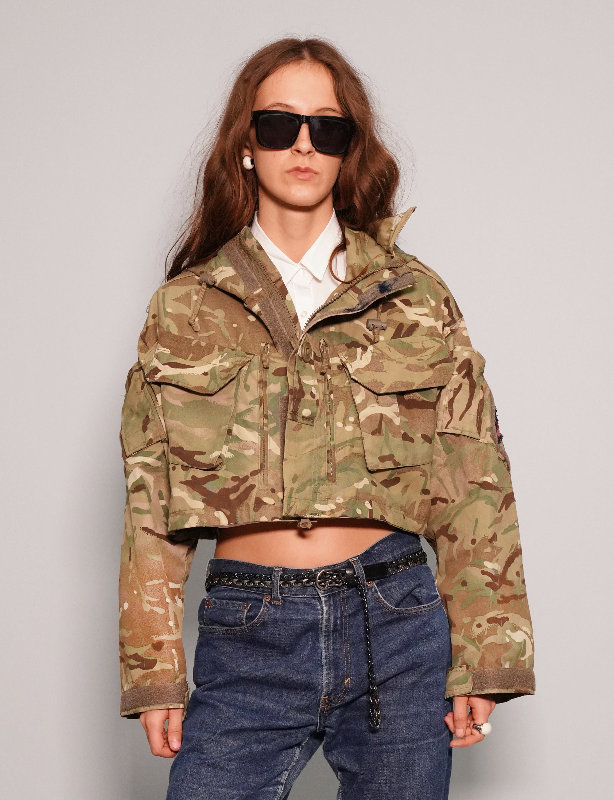 Women's Vintage Army Cropped Smock Jacket in Camo | Stuart Trevor