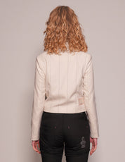 Women's Vintage Cropped Pinstripe Blazer in White| Stuart Trevor